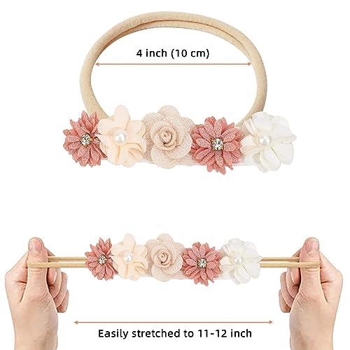 OSUWLSI 3 Piezas Diademas De NNailon Para Niña Bebé Banda Elástica Para el Pelo Con Flores Lazos Accesorios Para el Cabello Para Recién Nacido Niño Pequeño