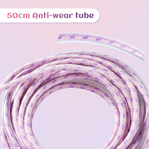 OTraki Cuerda Saltar Niños Adulto 5m Ajustable Grupos Comba de Saltar con Mango de Madera Jumping Rope Multijugador Skipping Rope de Algodón para Deportes Escolares Actividades Aire Libre Rosa Morado