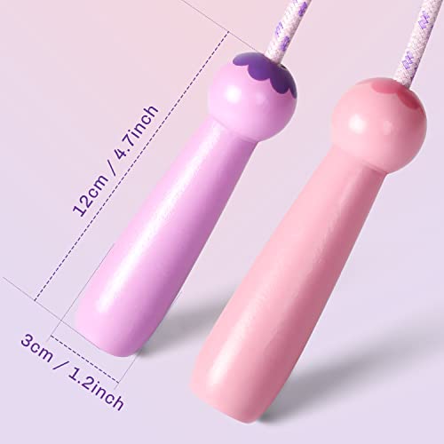 OTraki Cuerda Saltar Niños Adulto 5m Ajustable Grupos Comba de Saltar con Mango de Madera Jumping Rope Multijugador Skipping Rope de Algodón para Deportes Escolares Actividades Aire Libre Rosa Morado