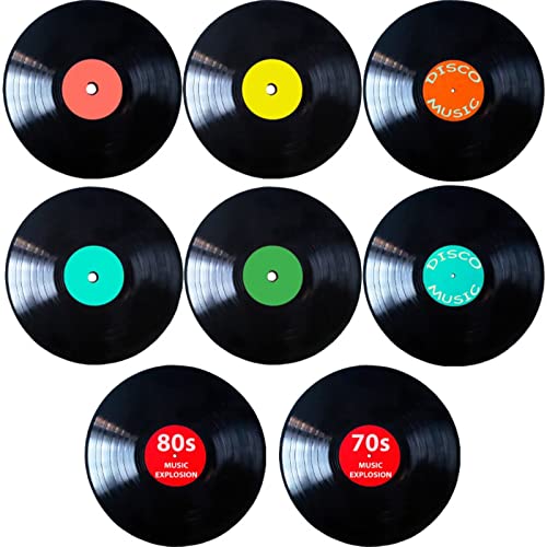 OUBFUUY 8Pcs 10 Pulgadas Discos de Vinilo Blanco, Decoraciones de Fiestas de música Rock de la década de 1950 Discos de Papel Recorte de Papel decoración de la Pared Logotipo artículos de Fiesta