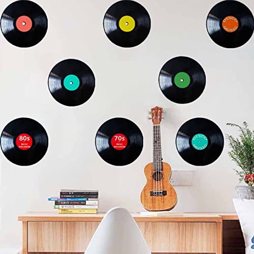 OUBFUUY 8Pcs 10 Pulgadas Discos de Vinilo Blanco, Decoraciones de Fiestas de música Rock de la década de 1950 Discos de Papel Recorte de Papel decoración de la Pared Logotipo artículos de Fiesta