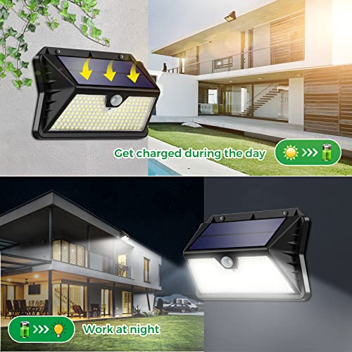 OUILA Luz Solar Exterior, 【4 Paquete】 185 LED/3 Modos Focos Solares Exterior con Sensor de Movimiento, 2200mAH IP65 Impermeable Lamparas Exterior para Jardín, Garaje, Calle, Patio, Caminos