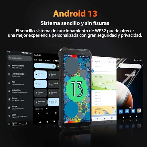 OUKITEL WP32 Movil Resistente 12GB+128GB /1TB, Android 13 Teléfono Irrompible, 6.0" HD+ Movil Antigolpes, 6300mAh Batería, Cámara 20MP, Face ID/NFC/GPS/OTG/Dual SIM 4G/IP68/69K Movil Todoterreno