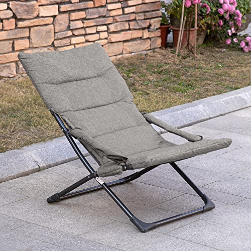 Outsunny 2 en 1 Silla de Camping Plegable Silla de Jardín Portátil con Cojín Acolchado Extraíble y Reposabrazos Marco de Acero para Terraza Playa Exterior 66x94x79 cm Gris