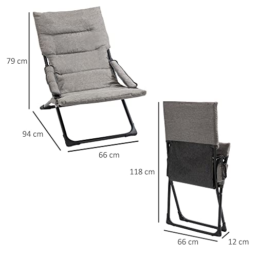 Outsunny 2 en 1 Silla de Camping Plegable Silla de Jardín Portátil con Cojín Acolchado Extraíble y Reposabrazos Marco de Acero para Terraza Playa Exterior 66x94x79 cm Gris