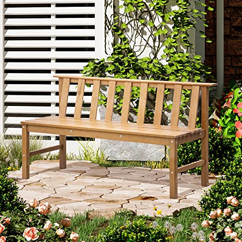 Outsunny Banco de Jardín de 3 Plazas Banco Exterior de Madera con Respaldo de Listones para Terraza Patio Balcón Carga 360 kg 144x60x77 cm Natural