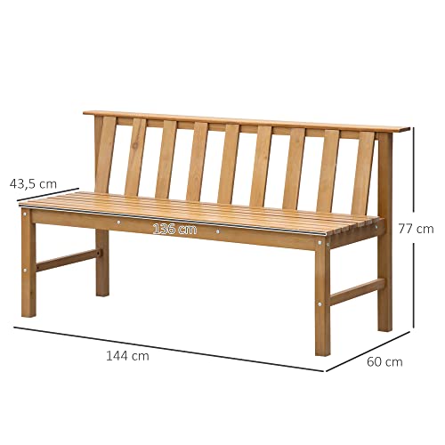 Outsunny Banco de Jardín de 3 Plazas Banco Exterior de Madera con Respaldo de Listones para Terraza Patio Balcón Carga 360 kg 144x60x77 cm Natural