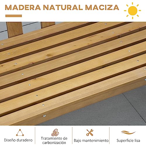 Outsunny Banco de Jardín de 3 Plazas Banco Exterior de Madera con Respaldo de Listones para Terraza Patio Balcón Carga 360 kg 144x60x77 cm Natural