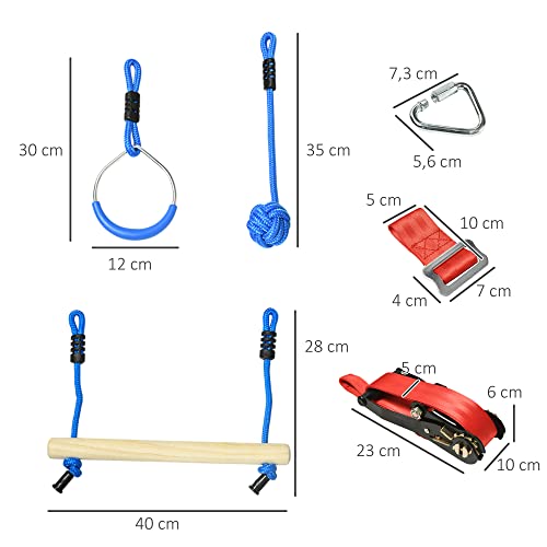 Outsunny Carrera de Obstáculos Ninja para Patio de Niños Equipo de Entrenamiento Slackline de 10 m con Barras de Mono Anillos de Gimnasia Protector de Árboles y Bolsa de Transporte