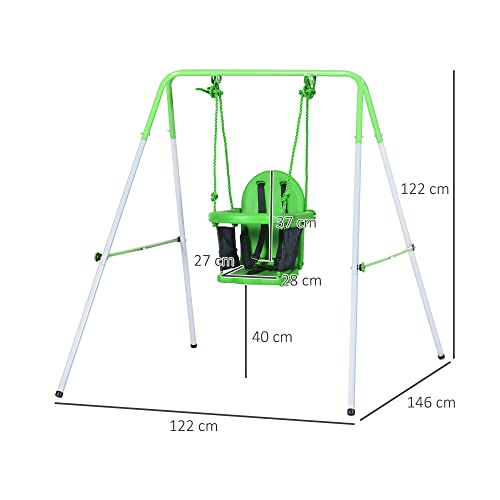 Outsunny Columpio Infantil de Acero Columpio para Niños de 6-36 Meses con Respaldo y Cinturón de Seguridad para Interiores y Exteriores Carga Máx. 25 kg 122x146x122 cm Verde