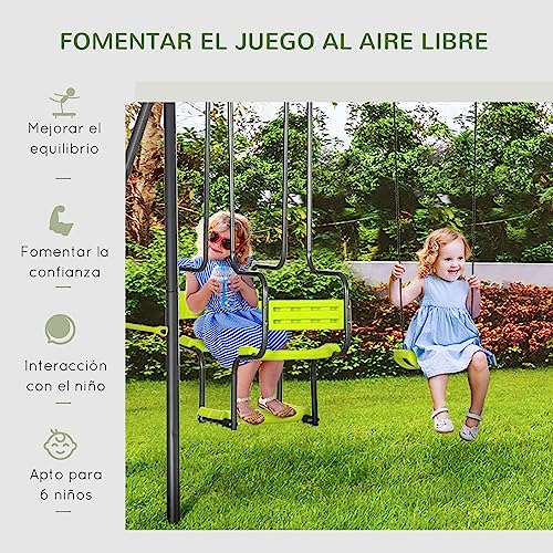 Outsunny Juego de Columpio Infantil Exterior con 2 Columpios Asientos Abatibles Balancín y Marco de Acero Columpios para Niños de 3-8 Años 355x184x186 cm Verde