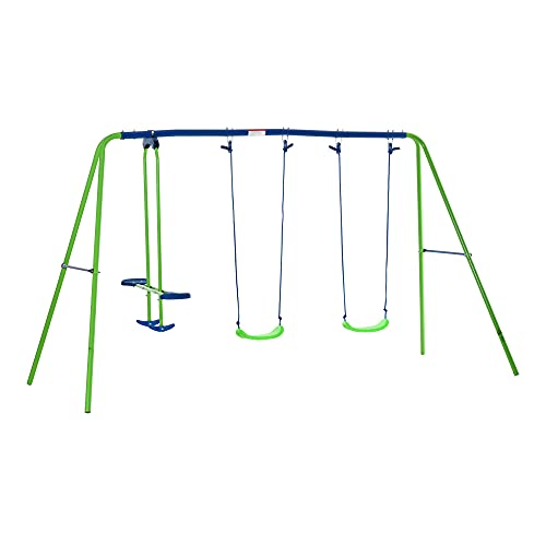 Outsunny Juego de Columpios de Jardín de Metal con Altura Ajustable Columpios para Niños de +3 Años con Columpio Doble Balancín para Patio Terraza 280x140x178 cm Verde