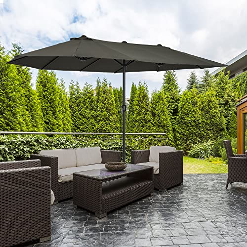 Outsunny Sombrilla Parasol Doble para Jardín 4,55x2,65x2,38 m Sombrilla Gigante Anti UV con Manivela para Exterior Patio Terraza Piscina Color Gris