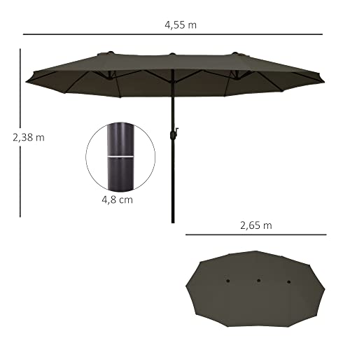 Outsunny Sombrilla Parasol Doble para Jardín 4,55x2,65x2,38 m Sombrilla Gigante Anti UV con Manivela para Exterior Patio Terraza Piscina Color Gris