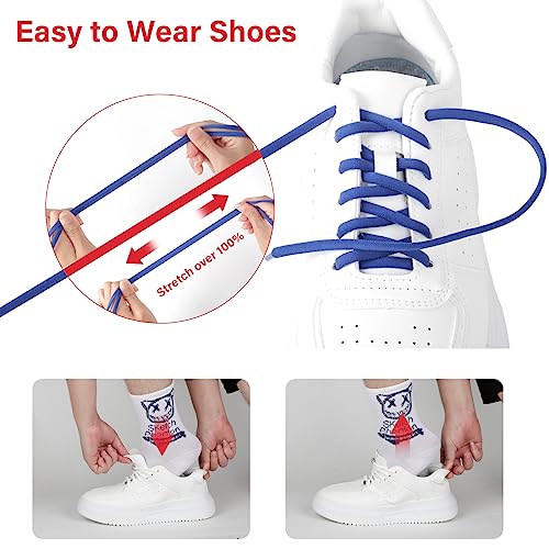 Owelth 6 Pares Cordones Elasticos sin Atar, Cordones Redondo con Hebilla, Cordones Elasticos Niños Adultos, Cordones Blancos sin Nudo, No-Tie Shoelaces para Converse Altas Zapatillas