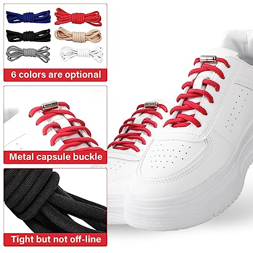 Owelth 6 Pares Cordones Elasticos sin Atar, Cordones Redondo con Hebilla, Cordones Elasticos Niños Adultos, Cordones Blancos sin Nudo, No-Tie Shoelaces para Converse Altas Zapatillas