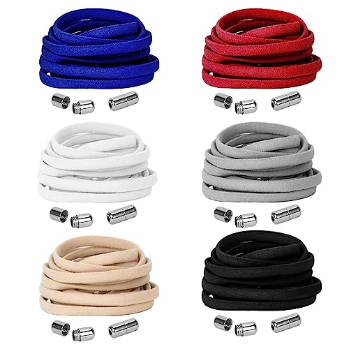 Owelth 6 Pares Cordones Elasticos sin Atar, Cordones Redondo con Hebilla, Cordones Elasticos Niños Adultos, Cordones Blancos sin Nudo, No-Tie Shoelaces para Converse Altas Zapatillas