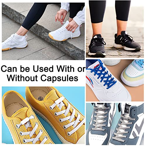 Owelth 6 Pares Cordones Planos Elasticos sin Atar, con Hebilla, Niños Adultos, Cordones de Poliéster Blancos sin Nudo para Converse Altas Zapatillas