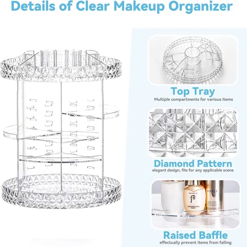 Owelth Organizador de Maquillaje Giratorio 360 Grados, Organizadores de Maquillaje con Rotación Ajustable, Organizador Giratorio Makeup Organizer con Múltiples Funciones