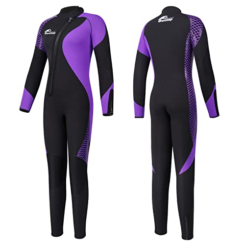 Owntop Mujeres Trajes de Neopreno 5mm Trajes de Buceo - Traje Húmedo para Mujeres en Agua Fría, Cremallera Frontal Manga Larga Elástico Una Pieza Termal UPF50+ Traje de Baño para Snorkel, Morado S