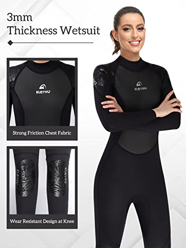 Owntop Traje De Neopreno Hombre Mujer 3mm Neopreno - Mangas Largas Trajes De Buceo Completos Neoprenos de Buceo, Protección UV Cremallera Espalda Trajes de Baño para Surf Natación, Mujer Negro S