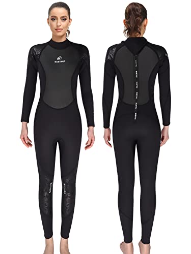 Owntop Traje De Neopreno Hombre Mujer 3mm Neopreno - Mangas Largas Trajes De Buceo Completos Neoprenos de Buceo, Protección UV Cremallera Espalda Trajes de Baño para Surf Natación, Mujer Negro S