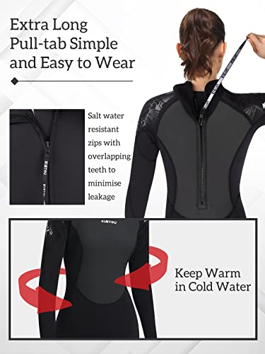 Owntop Traje De Neopreno Hombre Mujer 3mm Neopreno - Mangas Largas Trajes De Buceo Completos Neoprenos de Buceo, Protección UV Cremallera Espalda Trajes de Baño para Surf Natación, Mujer Negro S