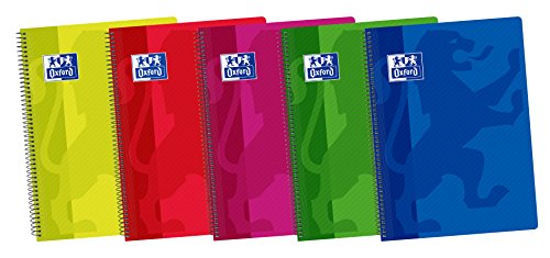 Oxford 400042330 - Cuaderno espiral, tapa plástico, Fº/215 x 310 mm, paquete de 5 [colores surtidos]