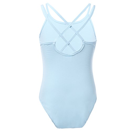 Oyolan Maillot de Baile Niñas Monos Leotardo de Danza Gimnasia Patinaje Maillot Espalda Cruzada Algodón Chicas Body Deportivo Monos Maillot de Ballet Ropa Bailarina Cielo azul 5-6 años