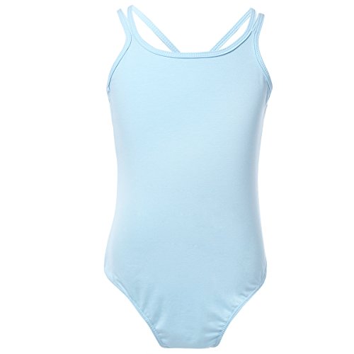 Oyolan Maillot de Baile Niñas Monos Leotardo de Danza Gimnasia Patinaje Maillot Espalda Cruzada Algodón Chicas Body Deportivo Monos Maillot de Ballet Ropa Bailarina Cielo azul 5-6 años