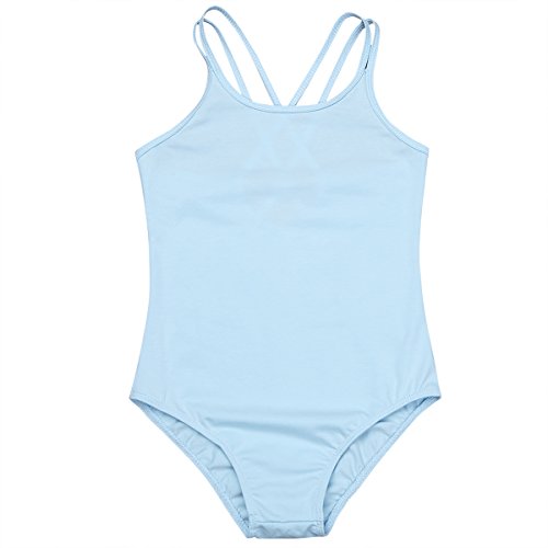 Oyolan Maillot de Baile Niñas Monos Leotardo de Danza Gimnasia Patinaje Maillot Espalda Cruzada Algodón Chicas Body Deportivo Monos Maillot de Ballet Ropa Bailarina Cielo azul 5-6 años