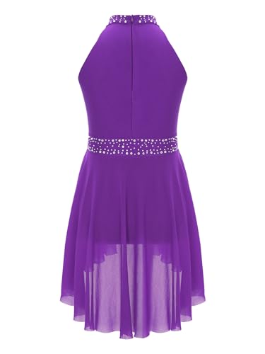 Oyolan Vestido Lentejuelas de Baile Latino para Niña Vestido sin Manga de Lentejuelas Maillot de Gimnasia Rítmica Monos de Patinaje Actuación Morado D 7-8 años