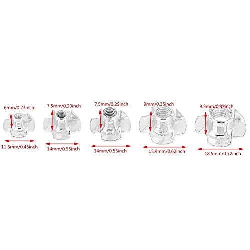 Pack 100 Tuercas en T M3 M4 M5 M6 M8 Opcionales Cuatro Puntas para Muebles Carpintería Rock Escalada