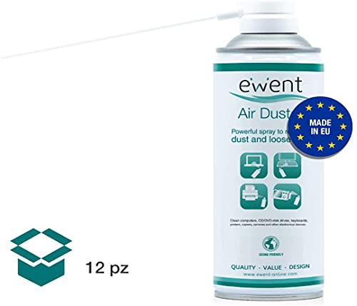 PACK - 12x SPRAY AIRE COMPRIMIDO EWENT 400 ML PARA LIMPIEZA DE TECLADOS, ORDENADORES, CAMARAS Y OTROS DISPOSITIVOS ELECTRONICOS (conf. 12pz EW5601)