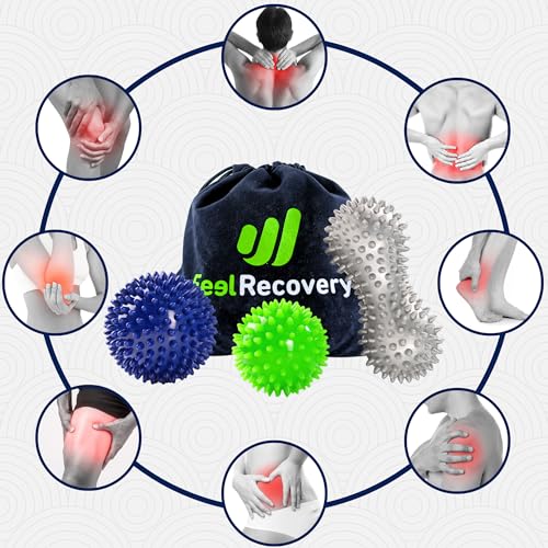 Pack 3 Pelotas de Masaje con Pinchos para Fascitis Plantar, Reflexología Podal y Liberación Miofascial - Bolas Masajeador Muscular Rehabilitación, Alivio del Dolor Manos, Pies y Piernas