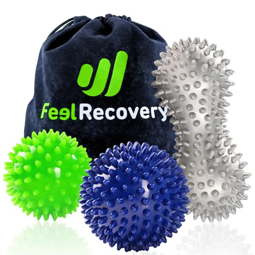 Pack 3 Pelotas de Masaje con Pinchos para Fascitis Plantar, Reflexología Podal y Liberación Miofascial - Bolas Masajeador Muscular Rehabilitación, Alivio del Dolor Manos, Pies y Piernas