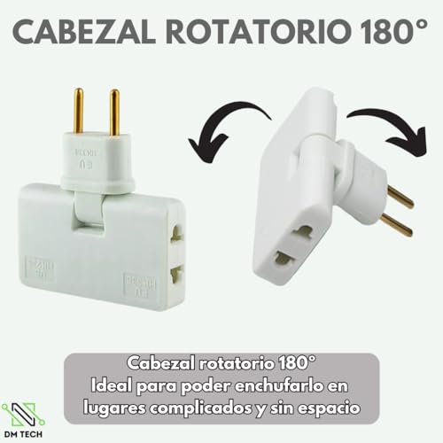 (Pack 4) Ladrón de enchufes Plano 3 en 1, válido para Lugares sin Espacio (detrás de TV, Mueble, Cama), Enchufe Giratorio 180º, Material ignífugo, 1500W, Certificado CE, 4 pcs.