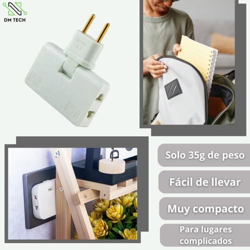 (Pack 4) Ladrón de enchufes Plano 3 en 1, válido para Lugares sin Espacio (detrás de TV, Mueble, Cama), Enchufe Giratorio 180º, Material ignífugo, 1500W, Certificado CE, 4 pcs.