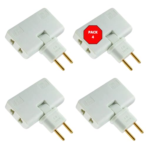 (Pack 4) Ladrón de enchufes Plano 3 en 1, válido para Lugares sin Espacio (detrás de TV, Mueble, Cama), Enchufe Giratorio 180º, Material ignífugo, 1500W, Certificado CE, 4 pcs.