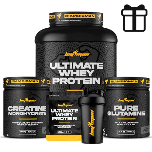 Pack BigMan | Ultimate Wehy Proteína 2kg (Cookies) + Creatina 300 Gr + Glutamina 300Gr + Shaker "REGALO" | Fuerza, Resistencia | Masa Muscular | Tonificación Muscular | Recuperación Muscular