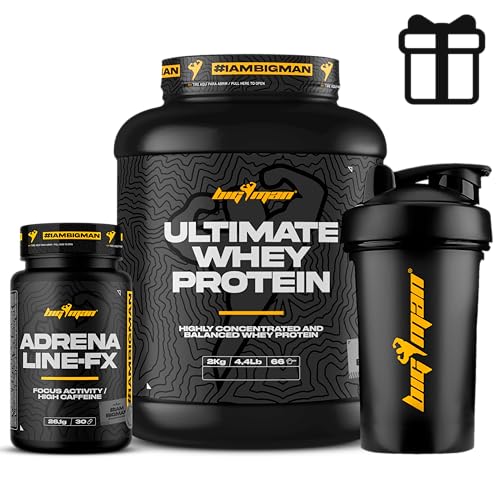 Pack BigMan Ultimate WHey Proteina 2kg (Chocolate Blanco) + Adrenaline Fx 30 Caps + Shaker REGALO | Ganador Masa Muscular | Ayudar a Adelgazar | Regalos | Recuperación Deportiva | Tonifiacación