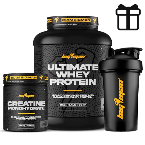 Pack BigMan Ultimate Whey Proteína 2kg (Fresa) + Creatina 300Gr + Shaker "REGALO" | Fuerza, Resistencia | Masa Muscular | Tonificación Muscular | Recuperación Deportiva