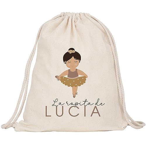 Pack Bolsa y neceser personalizado guardería escuela infantil Mochila con el nombre regalo original saco ropita preescolar algodón orgánico merienda organizadora Bailarina