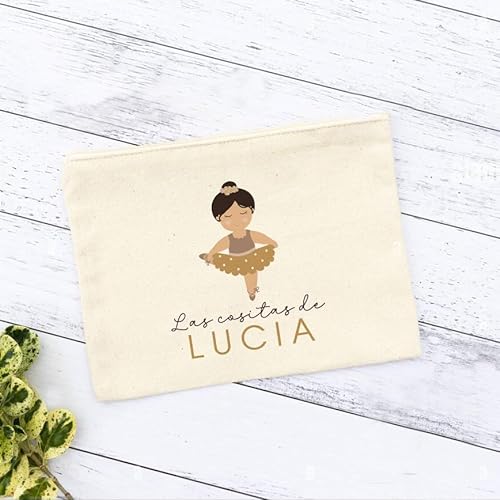 Pack Bolsa y neceser personalizado guardería escuela infantil Mochila con el nombre regalo original saco ropita preescolar algodón orgánico merienda organizadora Bailarina