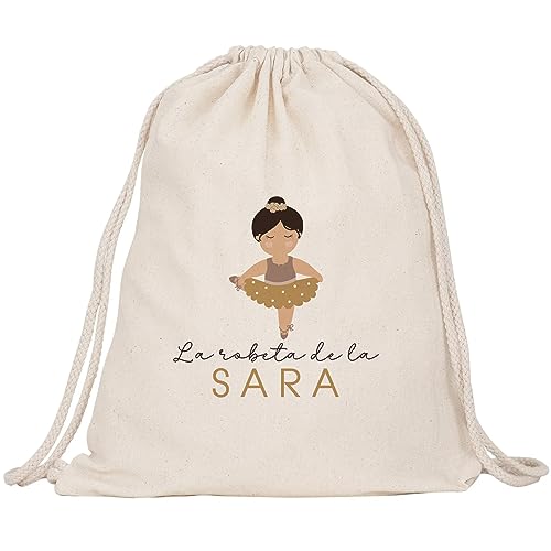 Pack Bolsa y neceser personalizado guardería escuela infantil Mochila con el nombre regalo original saco ropita preescolar algodón orgánico merienda organizadora Bailarina