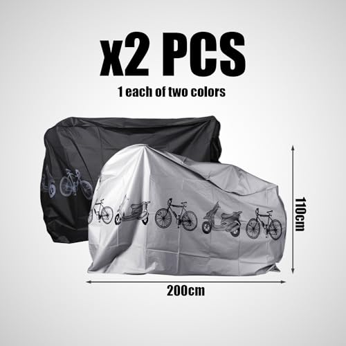 Pack de 2 fundas protectoras para bicicleta, a prueba de lluvia, a prueba de polvo, a prueba de sol, cubierta de coche eléctrico, apta para bicicletas de montaña, coches eléctricos (gris, negro)