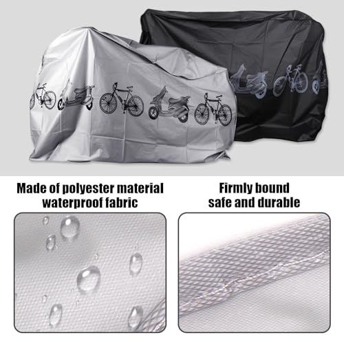 Pack de 2 fundas protectoras para bicicleta, a prueba de lluvia, a prueba de polvo, a prueba de sol, cubierta de coche eléctrico, apta para bicicletas de montaña, coches eléctricos (gris, negro)