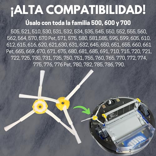 Pack de 3 Cepillos Laterales con 3 Tornillos Para Roomba Series 500, 600, 700, Pack De 3 Cepillos De Recambio Para Aspiradora Robot, Kit De Accesorios De Repuestos Compatibles Con Roomba