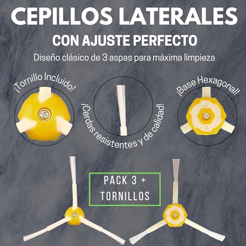 Pack de 3 Cepillos Laterales con 3 Tornillos Para Roomba Series 500, 600, 700, Pack De 3 Cepillos De Recambio Para Aspiradora Robot, Kit De Accesorios De Repuestos Compatibles Con Roomba