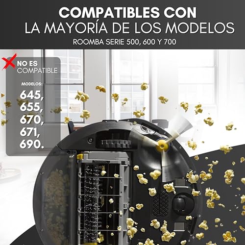 Pack de 4 Cepillos Laterales y 4 Tornillos de Repuesto para Roomba Serie 500, 600, 700, 800 y 900 - Kit de Accesorios de Recambio para Aspiradora Robot - Compatible con Roomba (Series 500, 600 y 700)